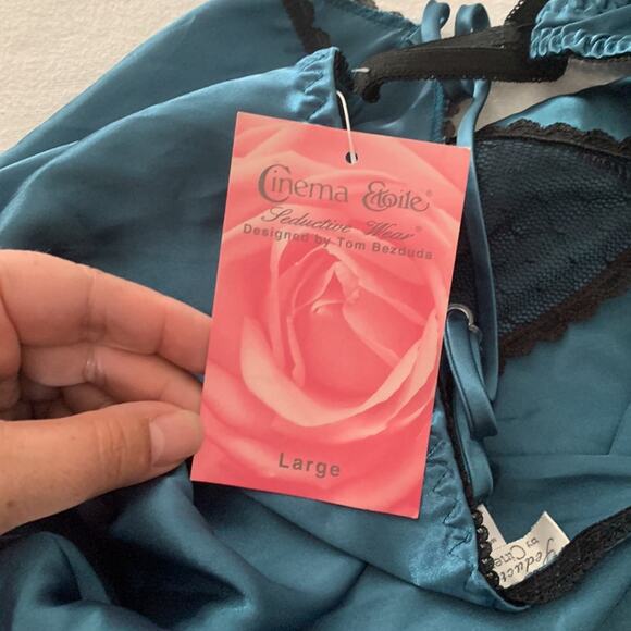 Cinema Etoile vintage lingerie medium large blue two piece cami teddi thong new - Picture 9 of 13